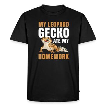 Mon gecko léopard a mangé mes devoirs - T-shirt Premium bio Homme - noir - Devant - Nico (187cm)