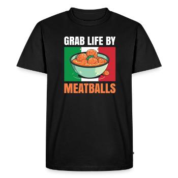 Grab Life By Meatballs pour tous les amateurs de boulettes de viande - T-shirt Premium bio Homme - noir - Devant - Nico (187cm)