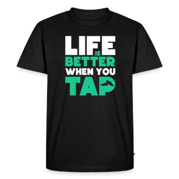 La vie est plus belle quand on tape - T-shirt Premium bio Homme - noir - Devant - Nico (187cm)