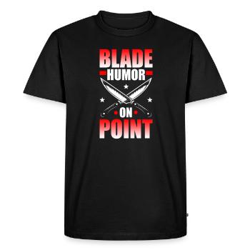 L’humour de la lame en bref - T-shirt Premium bio Homme - noir - Devant - Nico (187cm)