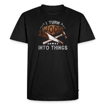 I turn wood into things - Men's Premium Organic T-Shirt - black - Front - Nico (187cm)