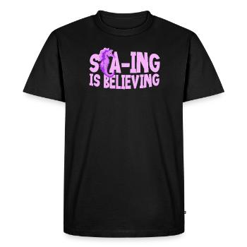 Sea-Ing Believes - Unique Seahorse Design - Men's Premium Organic T-Shirt - black - Front - Nico (187cm)