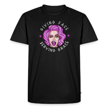 Giving Face - Serving Grace - Men's Premium Organic T-Shirt - black - Front - Nico (187cm)
