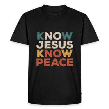 Know Jesus Know Peace Retro Faith Saying - Men's Premium Organic T-Shirt - black - Front - Nico (187cm)
