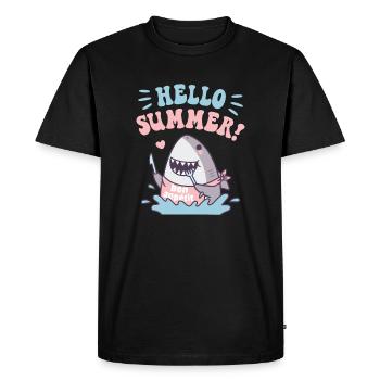 Drôle de requin Bon Appetit, Bonjour l’été - T-shirt Premium bio Homme - noir - Devant - Nico (187cm)