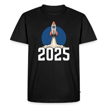 Cartoon Rocket 2025 - Men's Premium Organic T-Shirt - black - Front - Nico (187cm)