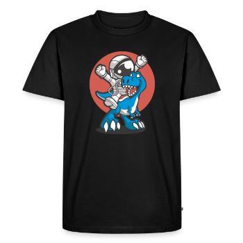 Astronaut rides on Dino gift - Men's Premium Organic T-Shirt - black - Front - Nico (187cm)