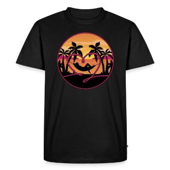 Coucher de soleil Palm Sea Sea Beach Heart Hamac - T-shirt Premium bio Homme - noir - Devant - Nico (187cm)