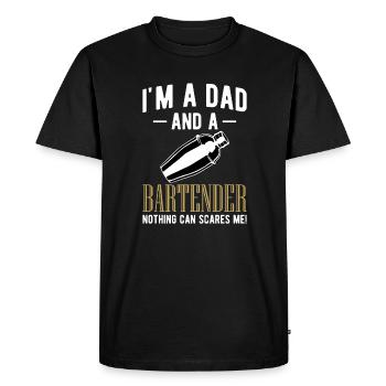 Dans Une chemise de papa et de barman - T-shirt Premium bio Homme - noir - Devant - Nico (187cm)