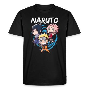 Naruto Shippuden Naruto, Sakura & Sasuke En Chibi - T-shirt Premium bio Homme - noir - Devant - Nico (187cm)