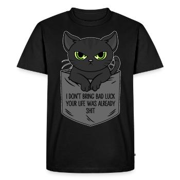Poche poitrine chat noir Je n’apporte pas de malchance - T-shirt Premium bio Homme - noir - Devant - Nico (187cm)