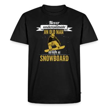 never underestimate an old man with a Snowboard - Männer Premium Bio T-Shirt - Schwarz - Vorne - Nico (187cm)