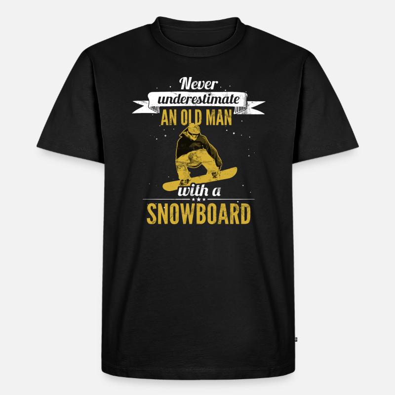 never underestimate an old man with a Snowboard - Männer Premium Bio T-Shirt - Schwarz