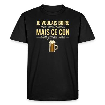 Je voulais boire avec modération bière bar apéro - T-shirt Premium bio Homme - noir - Devant - Nico (187cm)