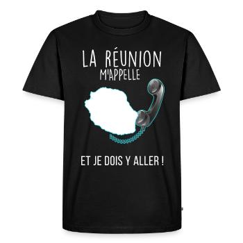 Réunion Au Bout Du Fil Humour Réunionnais - T-shirt Premium bio Homme - noir - Devant - Nico (187cm)