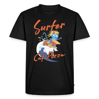 Surfer Cat Pizza - Chats Drôles - T-shirt Premium bio Homme - noir - Devant - Nico (187cm)