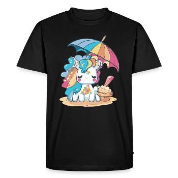 Une licorne aux cheveux arc-en-ciel - T-shirt Premium bio Homme - noir - Devant - Nico (187cm)