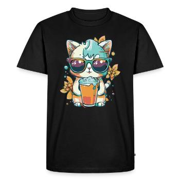 Fraîcheur estivale : chat avec lunettes de soleil - T-shirt Premium bio Homme - noir - Devant - Nico (187cm)