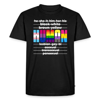 Humaan - Mannen Premium Bio T-shirt - zwart - Voor - Nico (187cm)