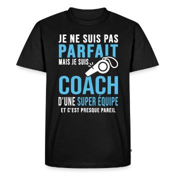 coach parfait super équipe club humour coach sport - T-shirt Premium bio Homme - noir - Devant - Nico (187cm)
