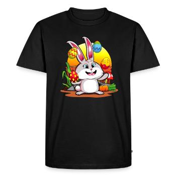 Lapin de pâques | Joyeuses Pâques: les oeufs colorés jonglent - T-shirt Premium bio Homme - noir - Devant - Nico (187cm)