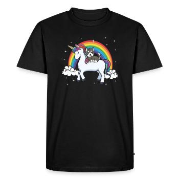 Siberian Husky Dog Rainbow Unicorn Gift - Men's Premium Organic T-Shirt - black - Front - Nico (187cm)
