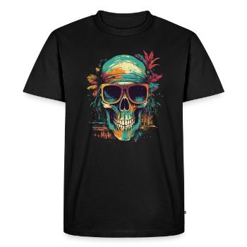 Tropical skull with sunglasses with flowers - Men's Premium Organic T-Shirt - black - Front - Nico (187cm)