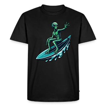 Surfeur extraterrestre sur la planche de surf - T-shirt Premium bio Homme - noir - Devant - Nico (187cm)
