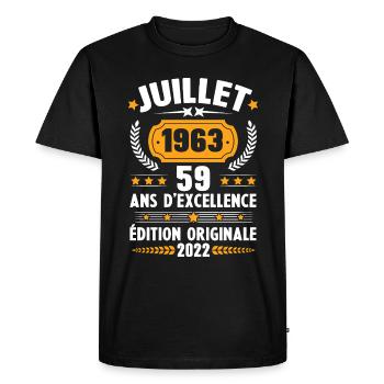 Cadeau d'anniversaire 59 Ans, Né en juillet 1963 - T-shirt Premium bio Homme - noir - Devant - Nico (187cm)
