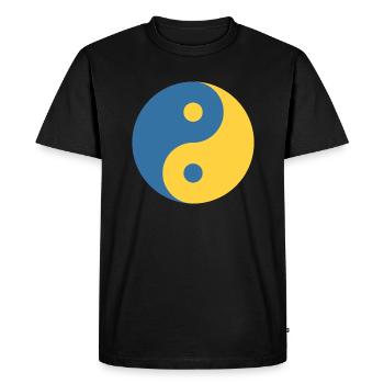 Symbole Yin et Yang dans le codeur Python bleu et jaune - T-shirt Premium bio Homme - noir - Devant - Nico (187cm)