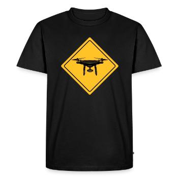 Drone with warning sign Drone flyer - Men's Premium Organic T-Shirt - black - Front - Nico (187cm)