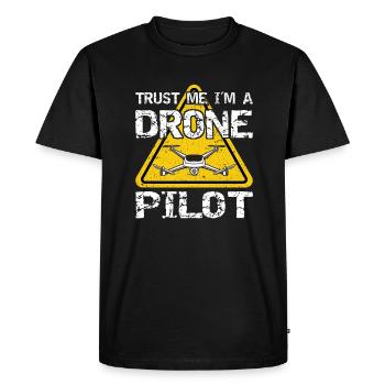 Drone with warning sign Drone flyer - Men's Premium Organic T-Shirt - black - Front - Nico (187cm)