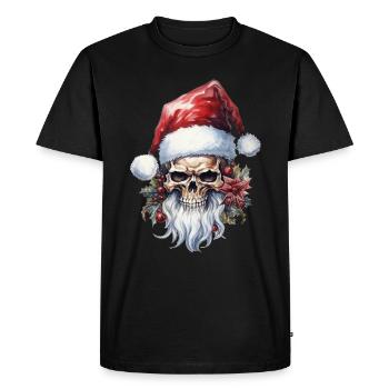 Crâne avec chapeau de Père Noël - T-shirt Premium bio Homme - noir - Devant - Nico (187cm)