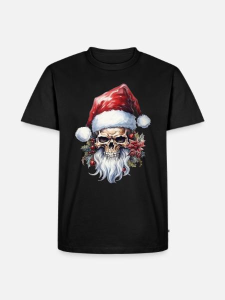 Totenkopf mit Weihnachtsmütze - Männer Premium Bio T-Shirt - Schwarz