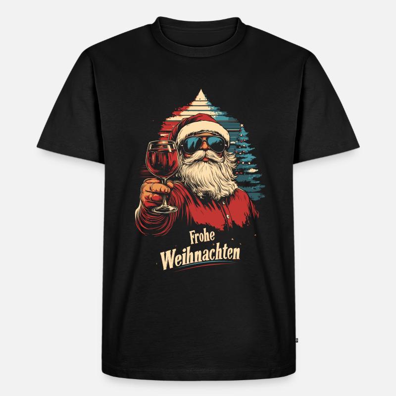 Cooler Weihnachtsmann mit Weinglas - Männer Premium Bio T-Shirt - Schwarz
