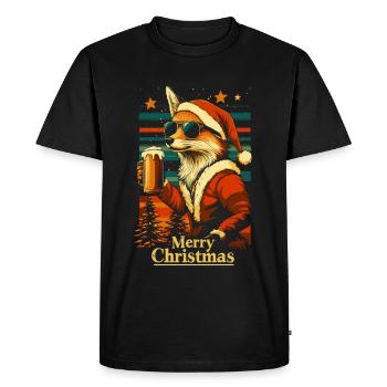 Renard à la bière de Noël - T-shirt Premium bio Homme - noir - Devant - Nico (187cm)