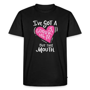Bon coeur mais Grande bouche Grand coeur Drôle - T-shirt Premium bio Homme - noir - Devant - Nico (187cm)