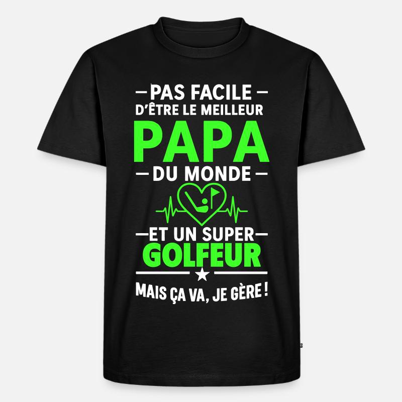 Herz + Golf – Super Papa Golfer - Männer Premium Bio T-Shirt - Schwarz