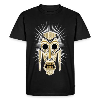 Masque Tribal Géométrique Or Blanc Totem Solaire - T-shirt Premium bio Homme - noir - Devant - Nico (187cm)