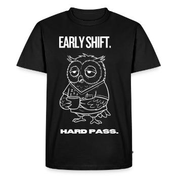 Chemise hibou du service matinal – Pass catégorique - T-shirt Premium bio Homme - noir - Devant - Nico (187cm)