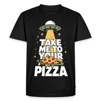Take Me to Your Pizza UFO Alien - Men's Premium Organic T-Shirt - black - Front - Nico (187cm)
