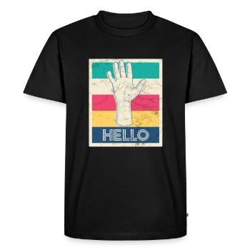 Retro Poster "Hello!" - Men's Premium Organic T-Shirt - black - Front - Nico (187cm)