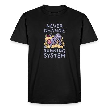 Never Change A Running System Fast Food Sloth - Men's Premium Organic T-Shirt - black - Front - Nico (187cm)