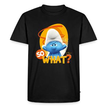 The Smurfs Funny Gift Grouchy Smurf So What? - Men's Premium Organic T-Shirt - black - Front - Nico (187cm)