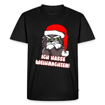 Comicstyle Katzenmotiv - Weihnachten ohne mich - Männer Premium Bio T-Shirt - Schwarz - Vorne - Nico (187cm)