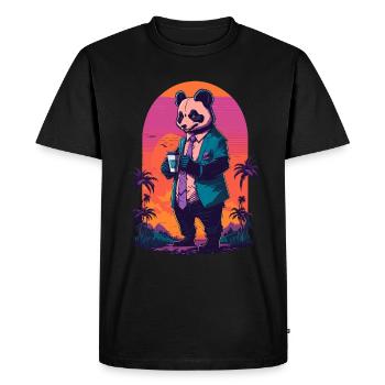 80's illustration of a panda with a coffee cup - Men's Premium Organic T-Shirt - black - Front - Nico (187cm)