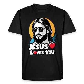 Jésus t’aime - Cooles Jesus Design - T-shirt Premium bio Homme - noir - Devant - Nico (187cm)