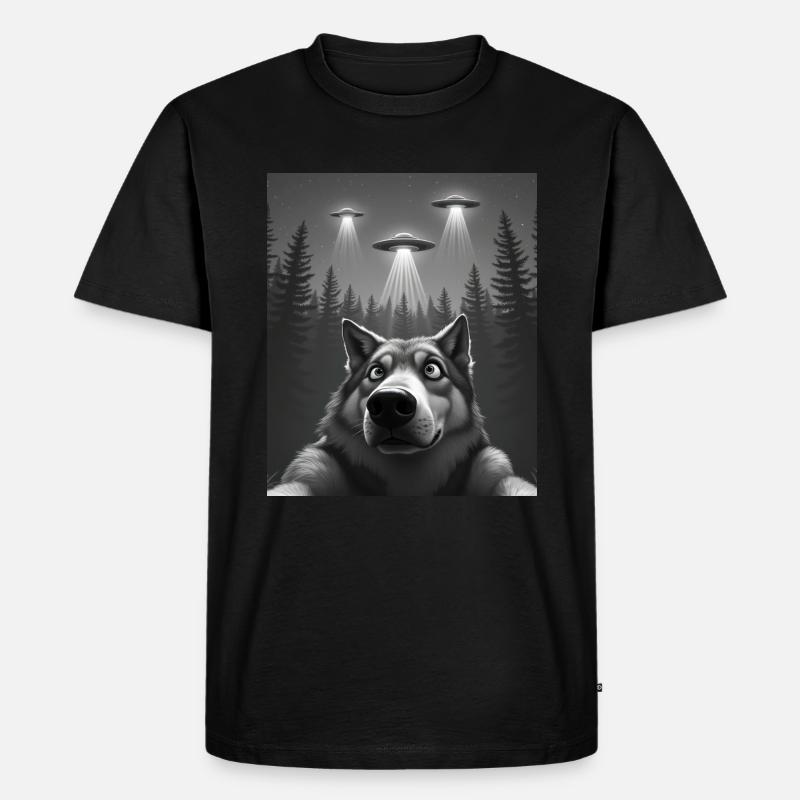 Ufo Lustiger Wolf - Männer Premium Bio T-Shirt - Schwarz