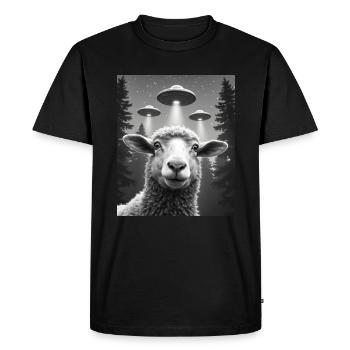 UFO Funny Sheep - Men's Premium Organic T-Shirt - black - Front - Nico (187cm)