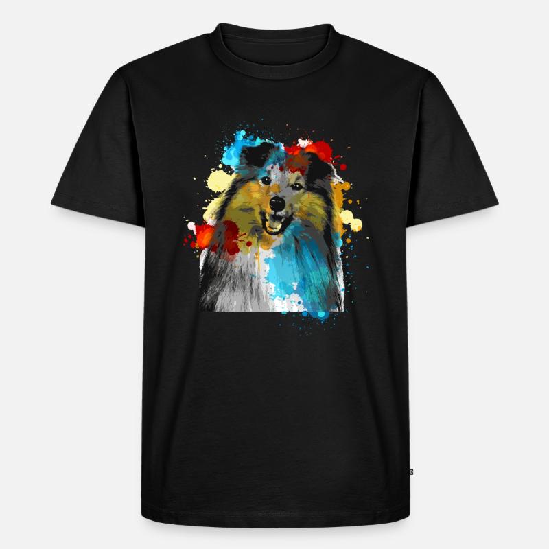 Sheltie Wasserfarben Bunt - Männer Premium Bio T-Shirt - Schwarz